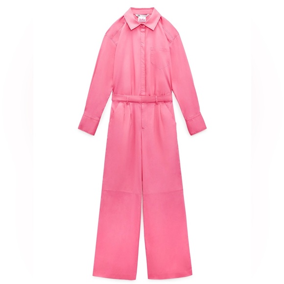 ZARA Barbie The Movie Warner Bros. Shirt Jumpsuit PINK SIZE M BRAND NEW W LABELS - Picture 2 of 5